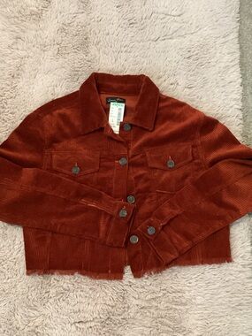 Love Tree Rust Corduroy Cropped Jean Jacket